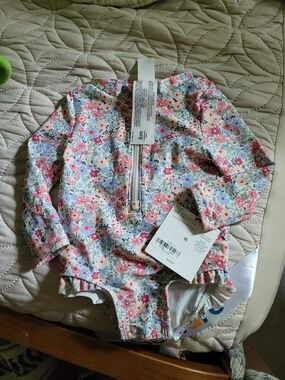 Baby Girls Floral Long-Sleeve One-Piece Swimsuit - Pink Multi